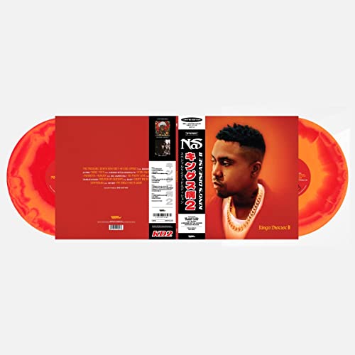 Nas King's Disease II vinyl record with red and orange marbled discs.