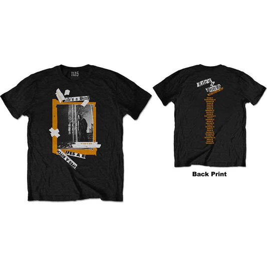 Black t-shirt with a polaroid-style image of Nas and text "Life's a Bitch".