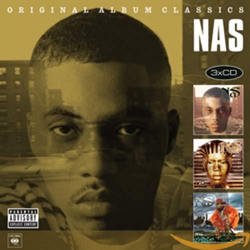 CD cover for Nas’ “Original Album Classics” featuring his portrait.