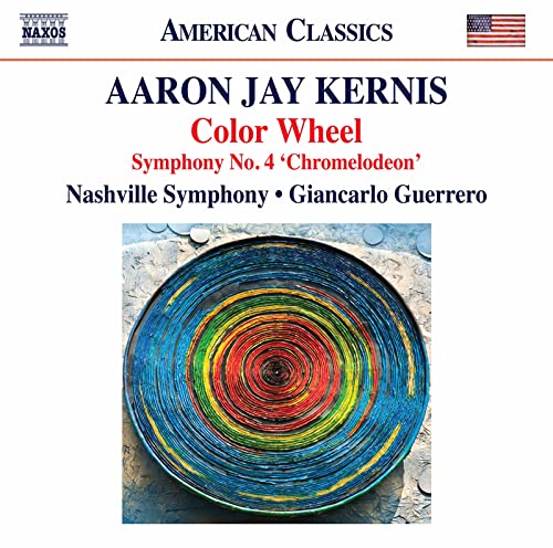 CD cover for Aaron Jay Kernis’ “Color Wheel” with colorful spiral design.