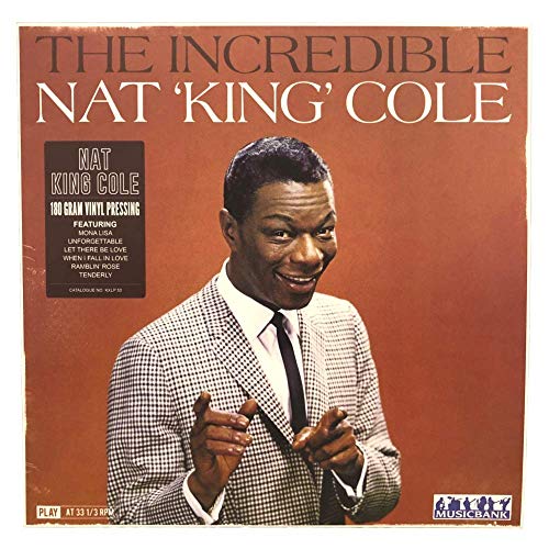Nat King Cole album cover, red background, portrait of a smiling man.