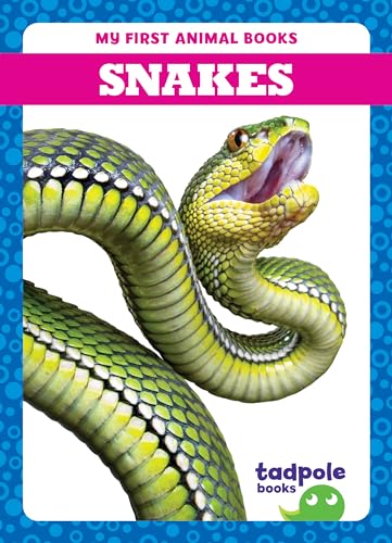 Book cover titled Snakes featuring a green snake with its mouth open.