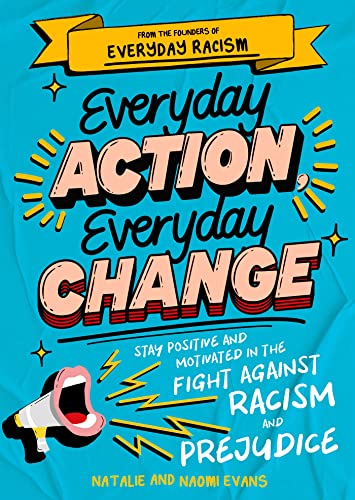 Book cover with bold text "Everyday Action, Everyday Change" and a megaphone.