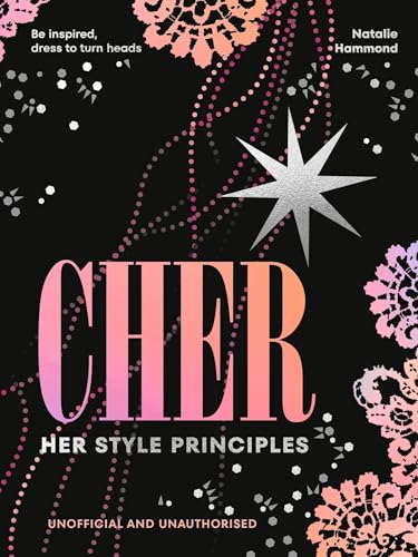 Book cover for “CHER: Her Style Principles” with pink text and star.