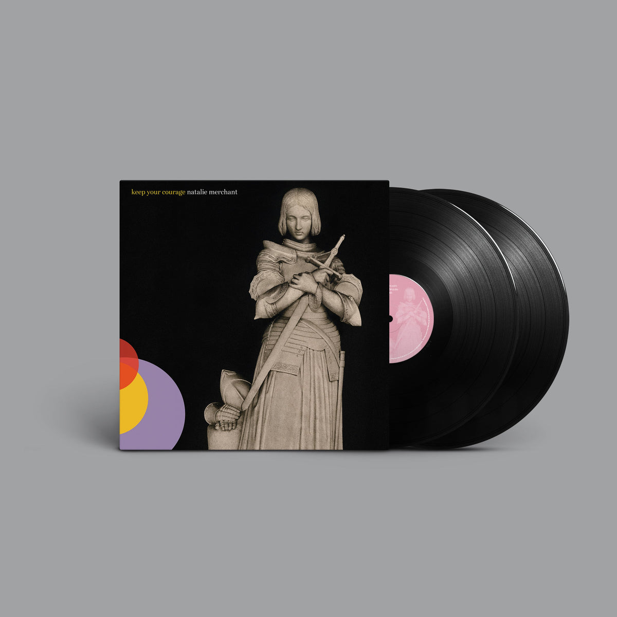 Vinyl record album cover with Joan of Arc illustration and two black vinyl records.