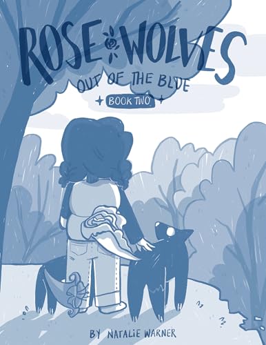 Book cover: girl and black wolf in a blue-toned, illustrated landscape.