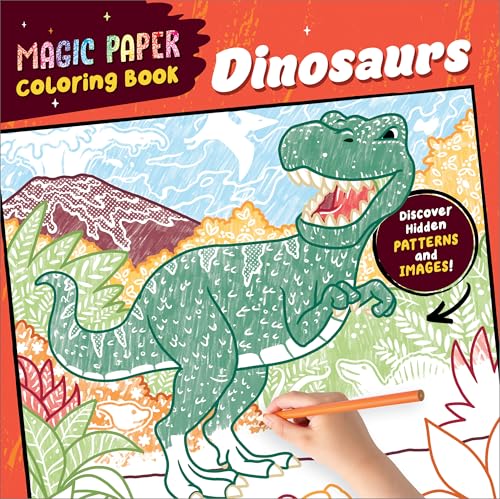 Dinosaur coloring book cover with a green T-Rex and orange pencil.