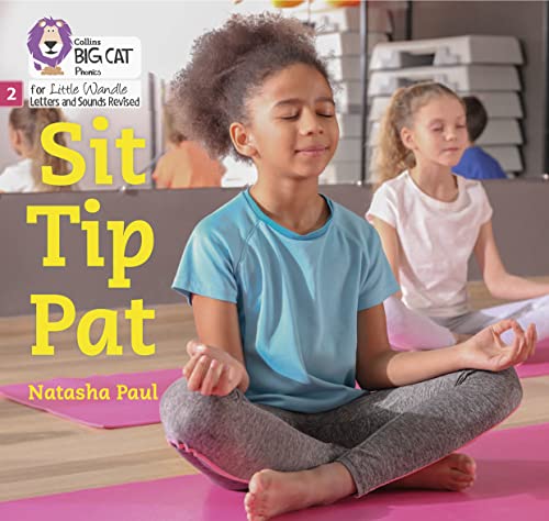 Book cover with children meditating, text “Sit Tip Pat” in large yellow letters.