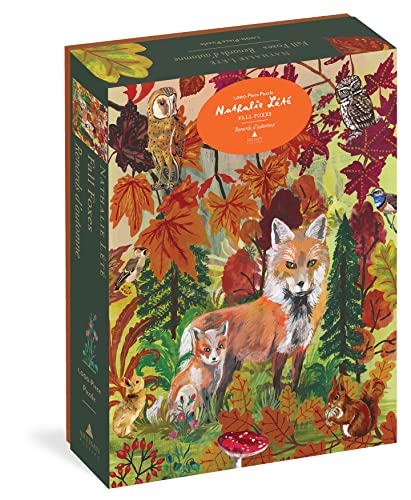 Puzzle box depicting foxes, owls, and autumn foliage in illustrated style.