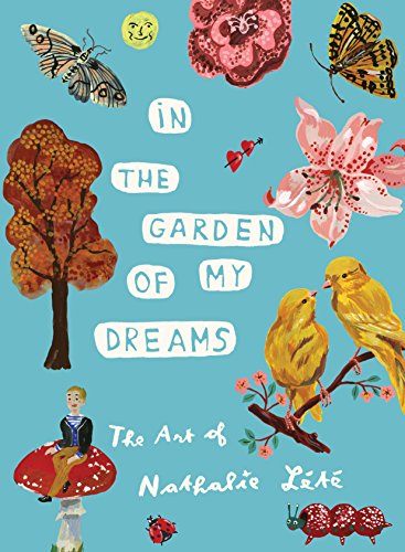 Book cover with whimsical illustrations of birds, flowers, a tree, and a person on mushroom.