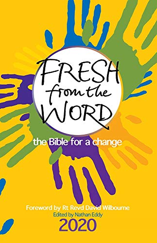 Bible cover with colorful handprints and text “Fresh from the Word 2020”.