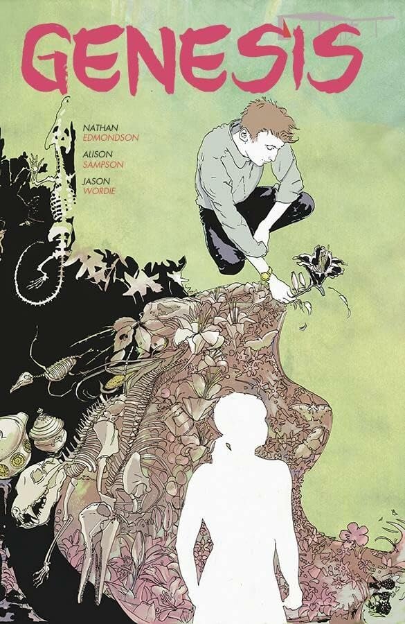 Comic book cover: “Genesis Gn” with illustrated figures and skeletal imagery.