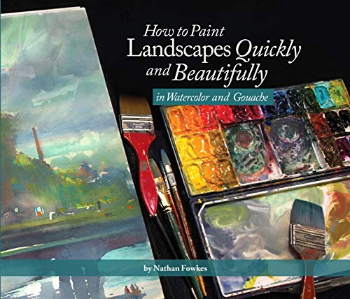Book cover with watercolor painting, brushes, and paint palettes.