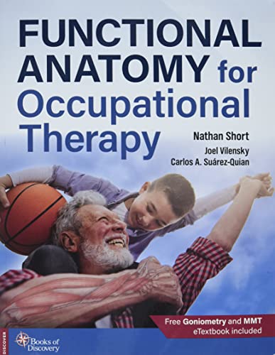 Book cover: "Functional Anatomy for Occupational Therapy" with a child and senior.