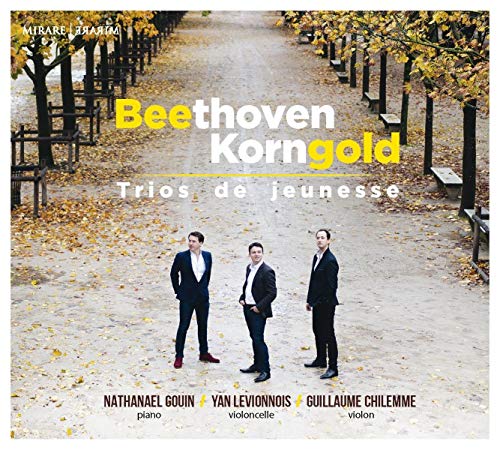CD cover featuring three musicians in suits walking down a tree-lined path.