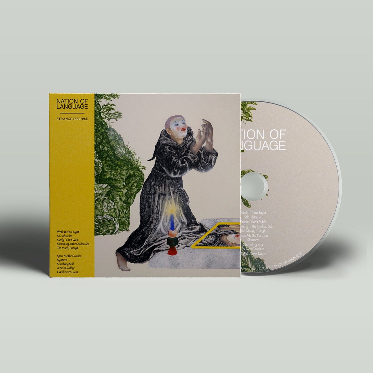 Nation of Language “Strange Disciple” CD case with a monk illustration.