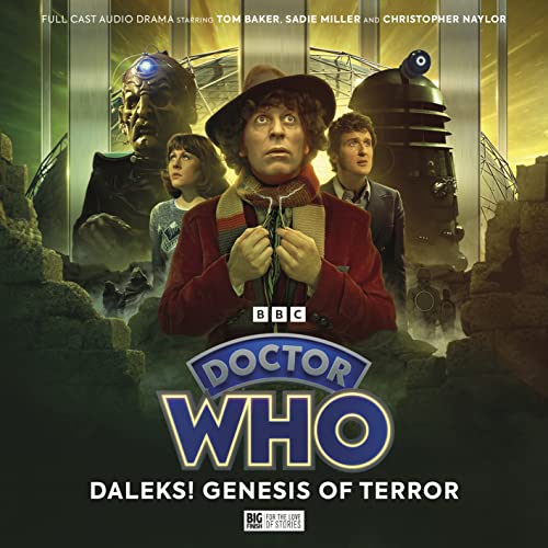 Doctor Who audio drama cover featuring the Fourth Doctor, companions, and Daleks.