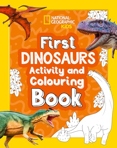 Book cover with dinosaurs, coloring pages, and National Geographic Kids logo.