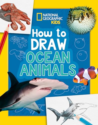 Book cover with drawings and photos of ocean animals like sharks and clownfish.