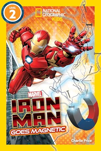 Iron Man in red and gold suit, with magnets and city backdrop.