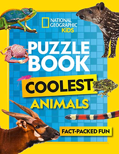 Puzzle book cover featuring diverse animal images and National Geographic Kids logo.
