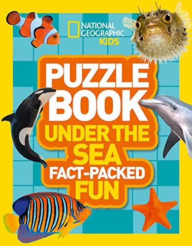 National Geographic Kids puzzle book cover with ocean animals and bright colors.