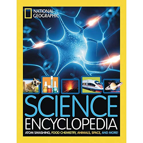 National Geographic science encyclopedia cover with neuron and diverse science imagery.