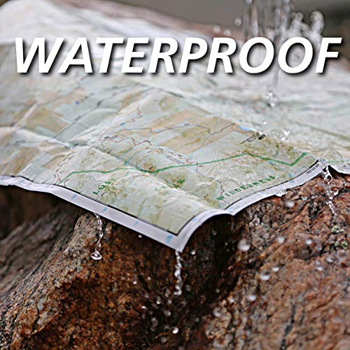 Folded North America map with water droplets, labeled "waterproof.