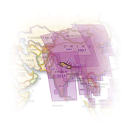 Detailed map of Nepal and surrounding countries, with grid coordinates.