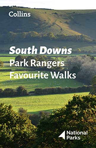 Book cover: "South Downs Park Rangers Favourite Walks" with rolling hills.
