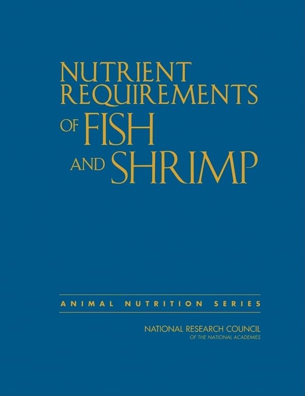 Book cover: “Nutrient Requirements of Fish and Shrimp” in gold text.