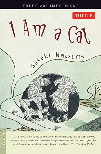 Book cover: "I am a Cat" by Sōseki Natsume, featuring a curled cat.
