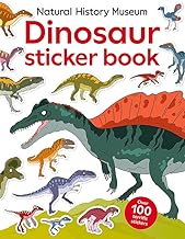 Natural History Museum dinosaur sticker book cover featuring various colorful dinosaur illustrations.