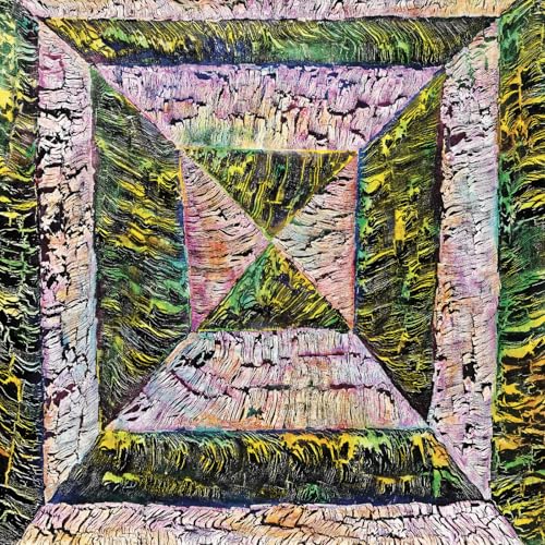 Album cover with abstract geometric patterns in shades of green, pink, and gold.