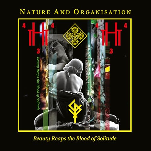Album cover featuring a statue of a woman against vertical abstract panels and symbols.