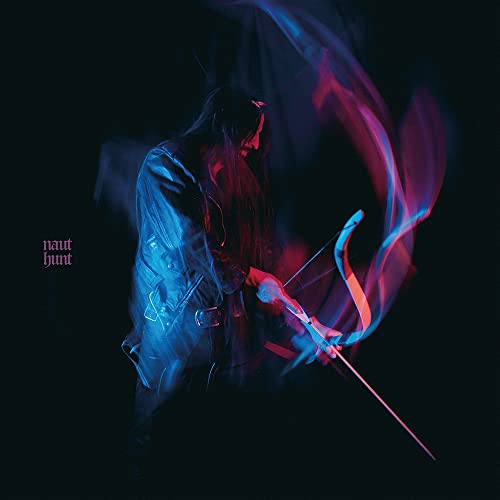 Dark album cover featuring a person with a bow, illuminated by blue and red light.