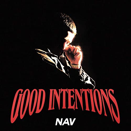 Nav album cover: a man in profile with hands clasped, red text.