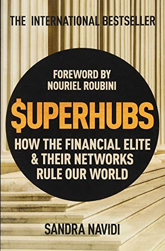 Book cover for "SuperHubs" with bold title and neoclassical columns background.