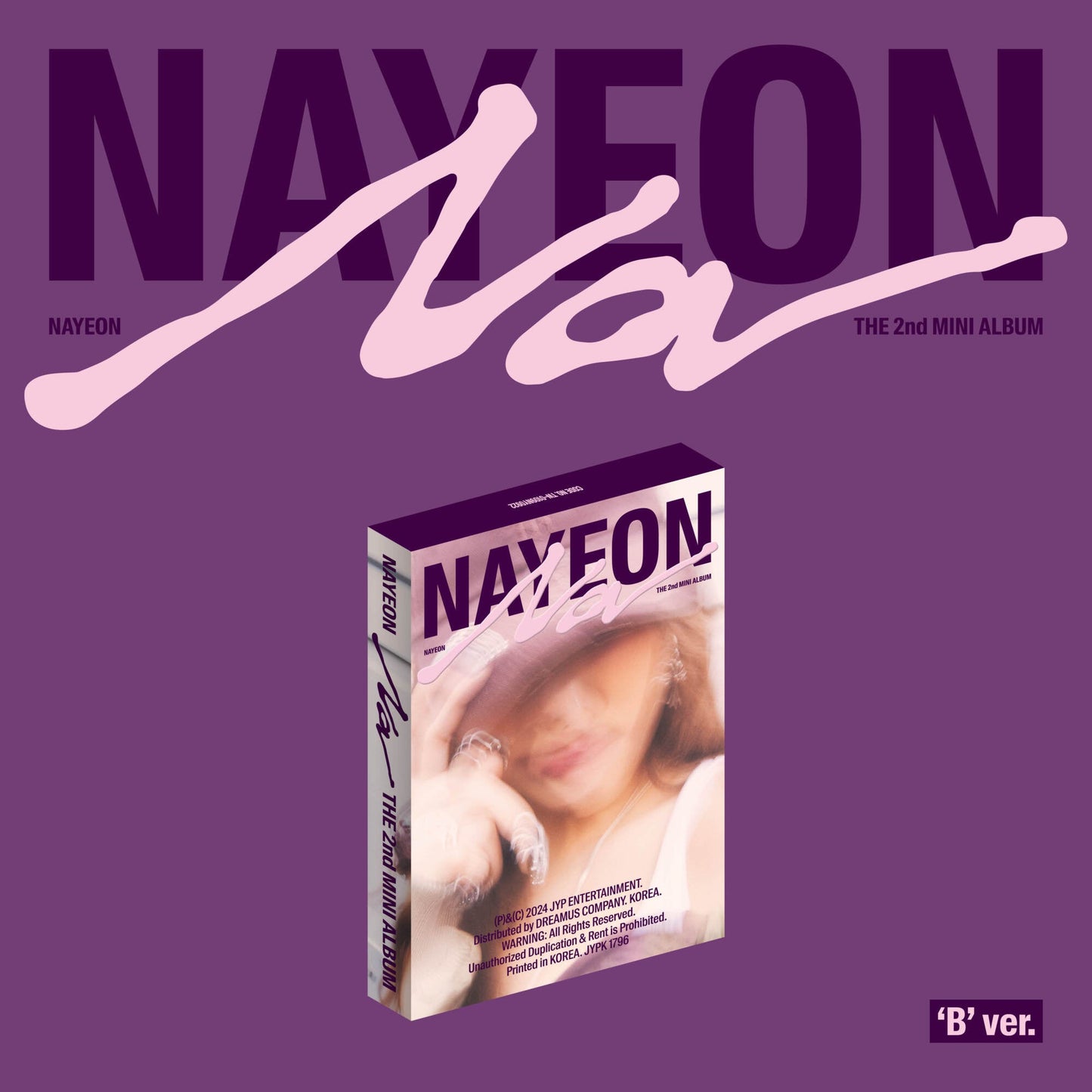 NAYEON’s “NA” album CD case with artist portrait on a purple background.