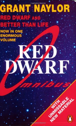 "Book cover of 'Red Dwarf Omnibus' with blue starry background, red and white text."