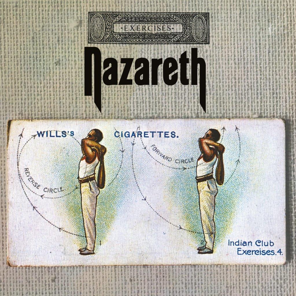 Album cover for Nazareth Exercises featuring a vintage Wills's Cigarettes Indian club exercise card.