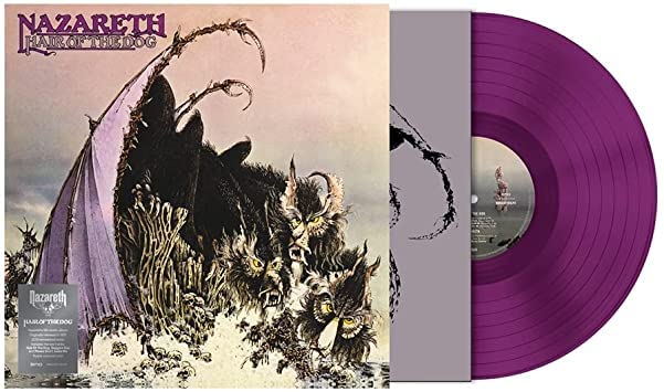 Nazareth Hair of the Dog vinyl record album cover and purple vinyl disc.