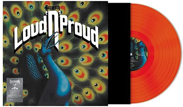 Nazareth “Loud N’ Proud” vinyl record with peacock cover art and orange disc.