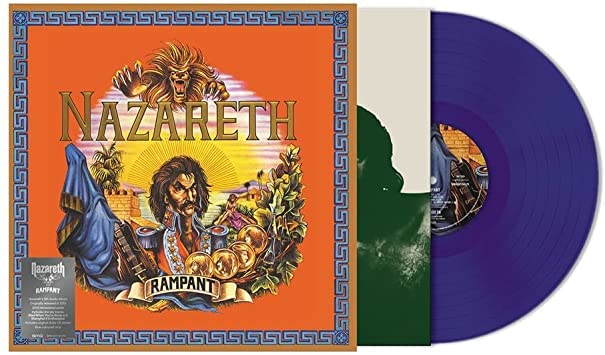 Nazareth Rampant vinyl record with orange cover art and a solid purple vinyl disc.
