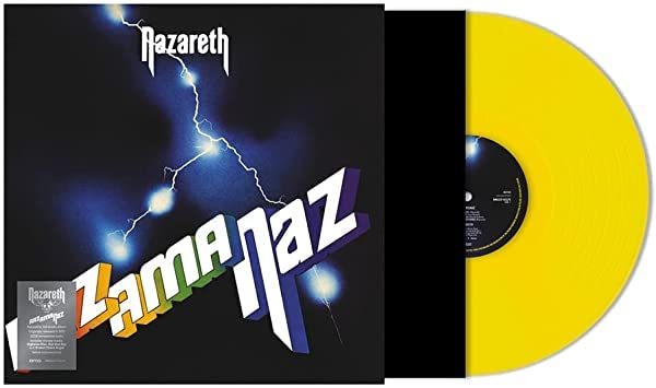 Nazareth’s “Razamanaz” vinyl record with yellow disc and black sleeve.