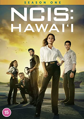 DVD cover for NCIS: Hawai'i Season One featuring the main cast against a sunset background.