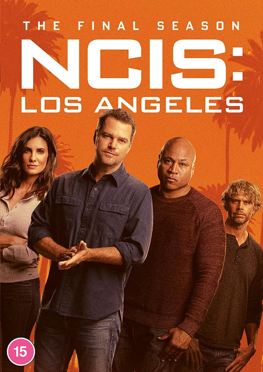"NCIS: Los Angeles DVD cover featuring four main characters against an orange background."