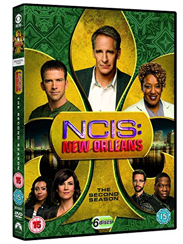 DVD case for "NCIS: New Orleans" Season 2 with cast images on green and gold background.