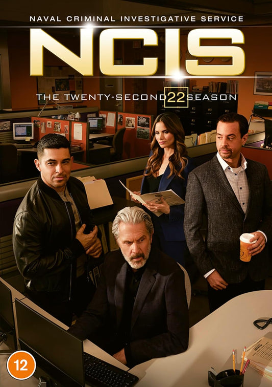 DVD cover for NCIS Season 22 featuring four cast members in an office setting.