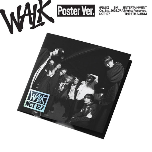 NCT 127 album cover featuring nine members in dark clothing.